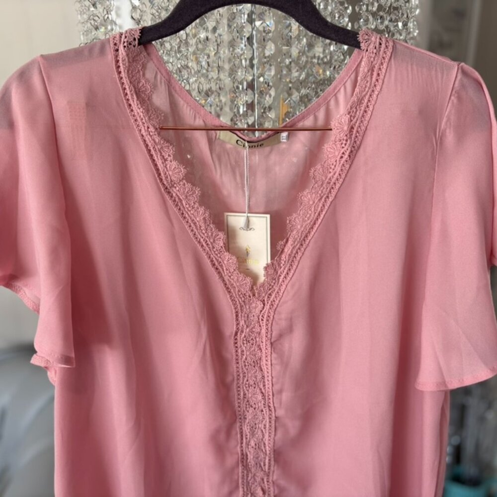 NWT Blush Pink Short Sleeve Blouse Sz XL